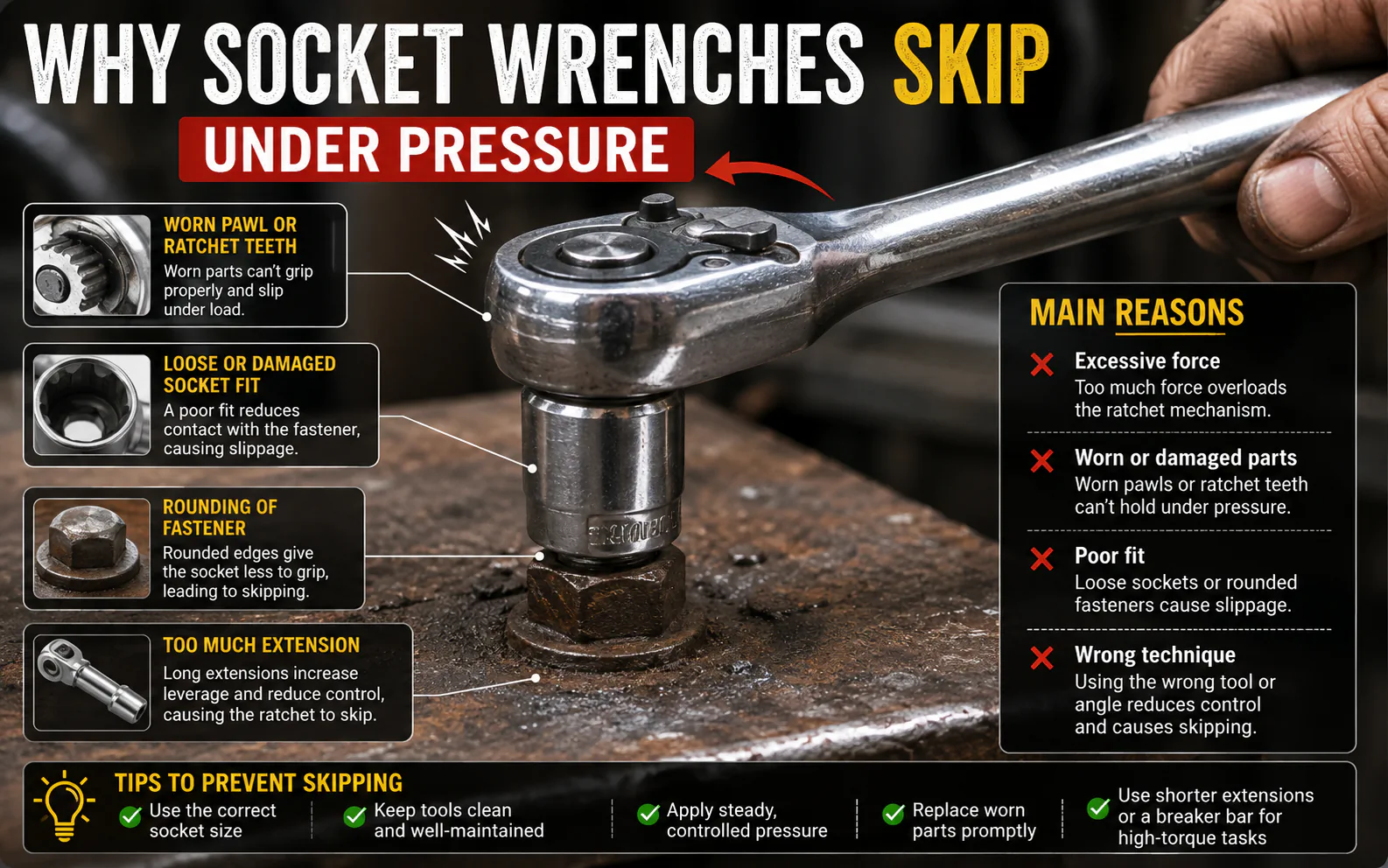 Why Socket Wrenches Skip Under Pressure: Causes and Fixes